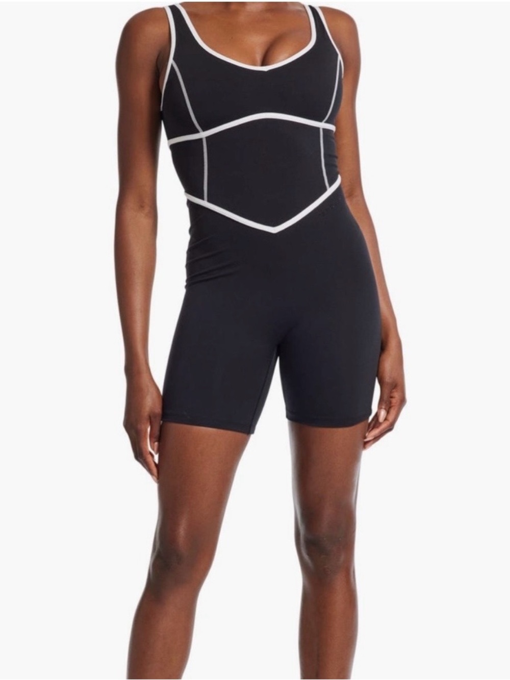 NWT $140 Women’s Bandier Black Playsuit with White Contrast Trim